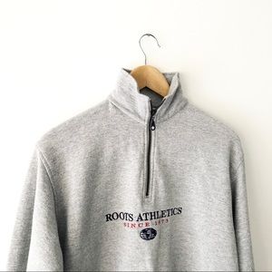 SOLD Vintage 90s Roots Grey Embroidered Quarter Zip Sweatshirt